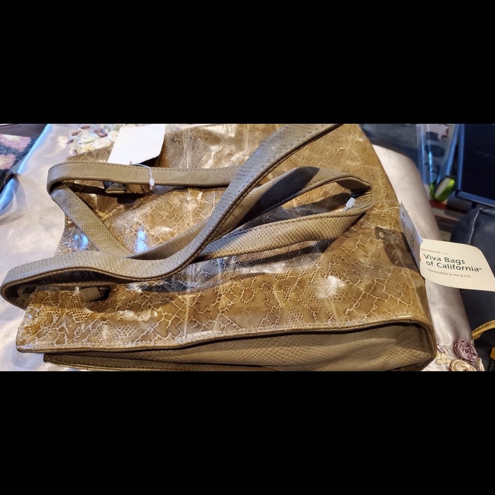 Viva Bags of California Handbag Taupe reptile print leather purse